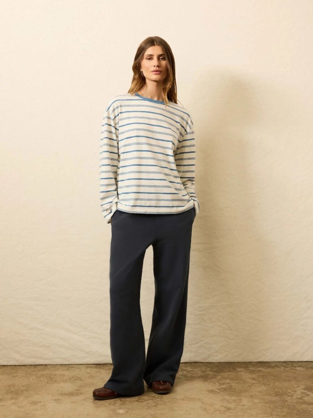 Faherty Women's Sunwashed Long Sleeve Retro Tee Indigo Tidelines Striped Size XS